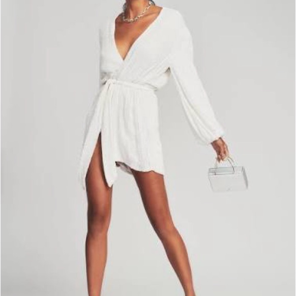 Retrofete Gabrielle Robe White Long Sleeve Wrap Dress
